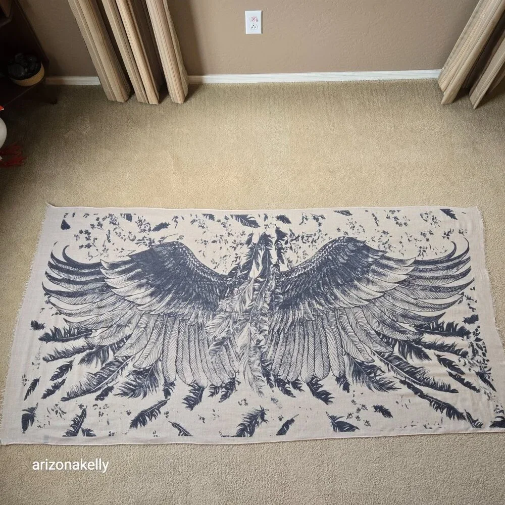 Cotton Scarf Angel Wings Bird Feathers - Picture 4 of 8